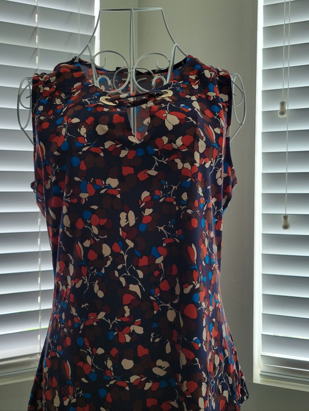 Tommy Hilfiger Navy Floral Keyhole Tank with Red, Blue & Cream Accents